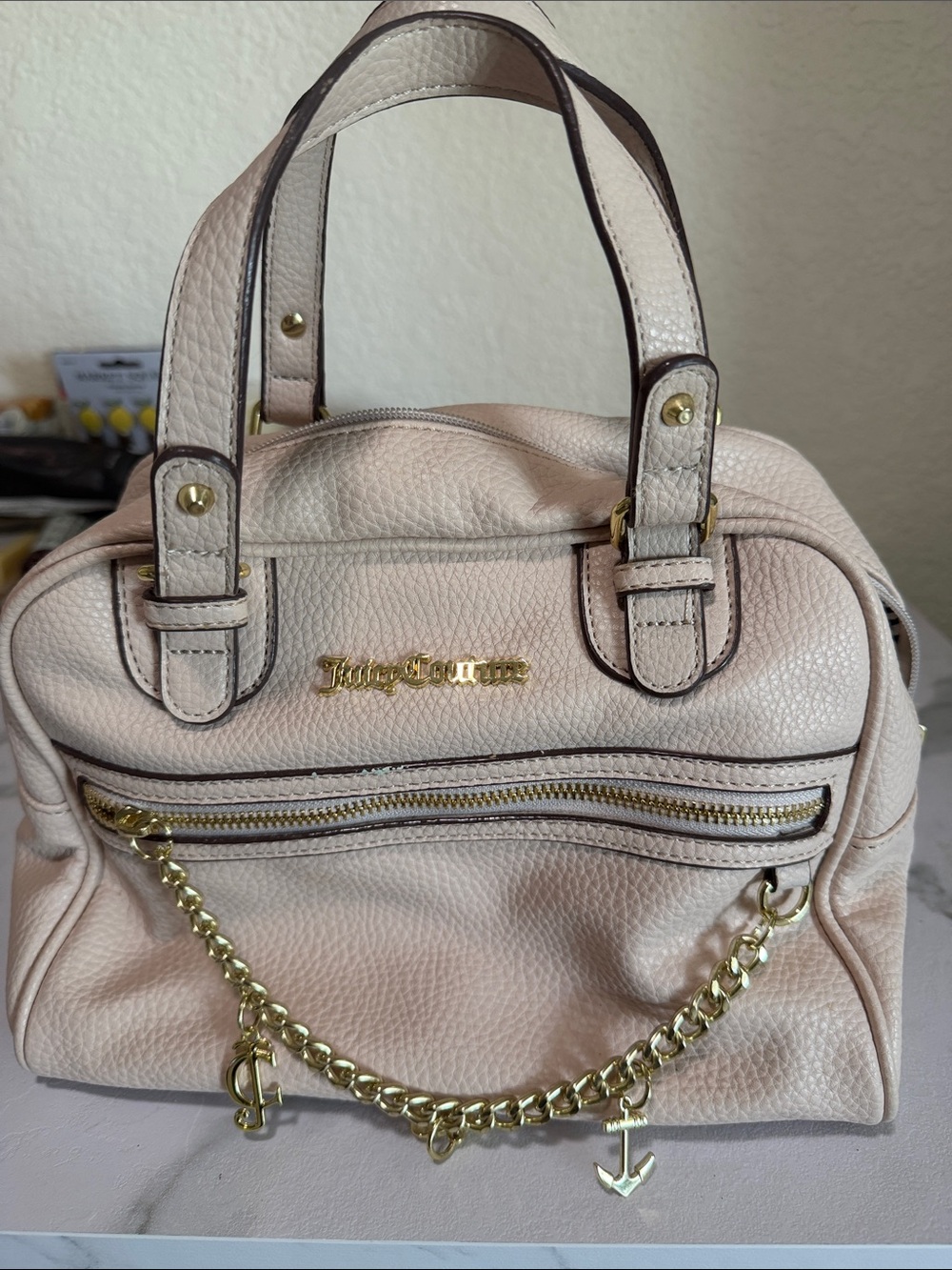 Juicy Couture Light Blush Pebbled Satchel with Gold Chain
